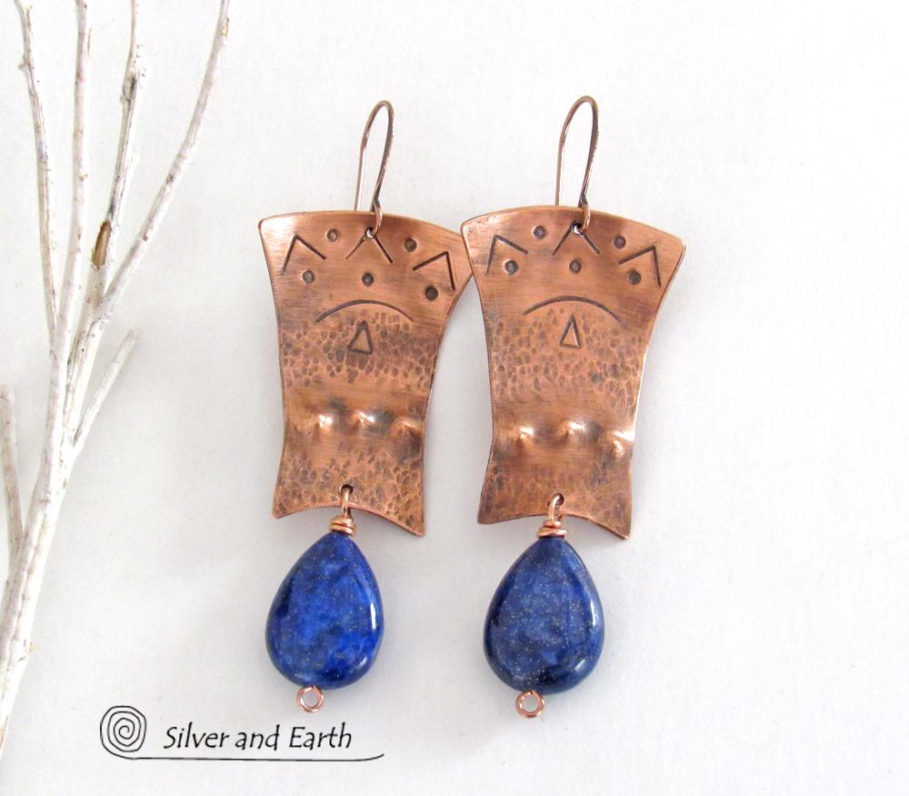 Etruscan Revival Lapis Lazuli Fan Statement Earrings. Undyed natural gemstone earrings, one of a kind deals long elegant earring statement jewelry